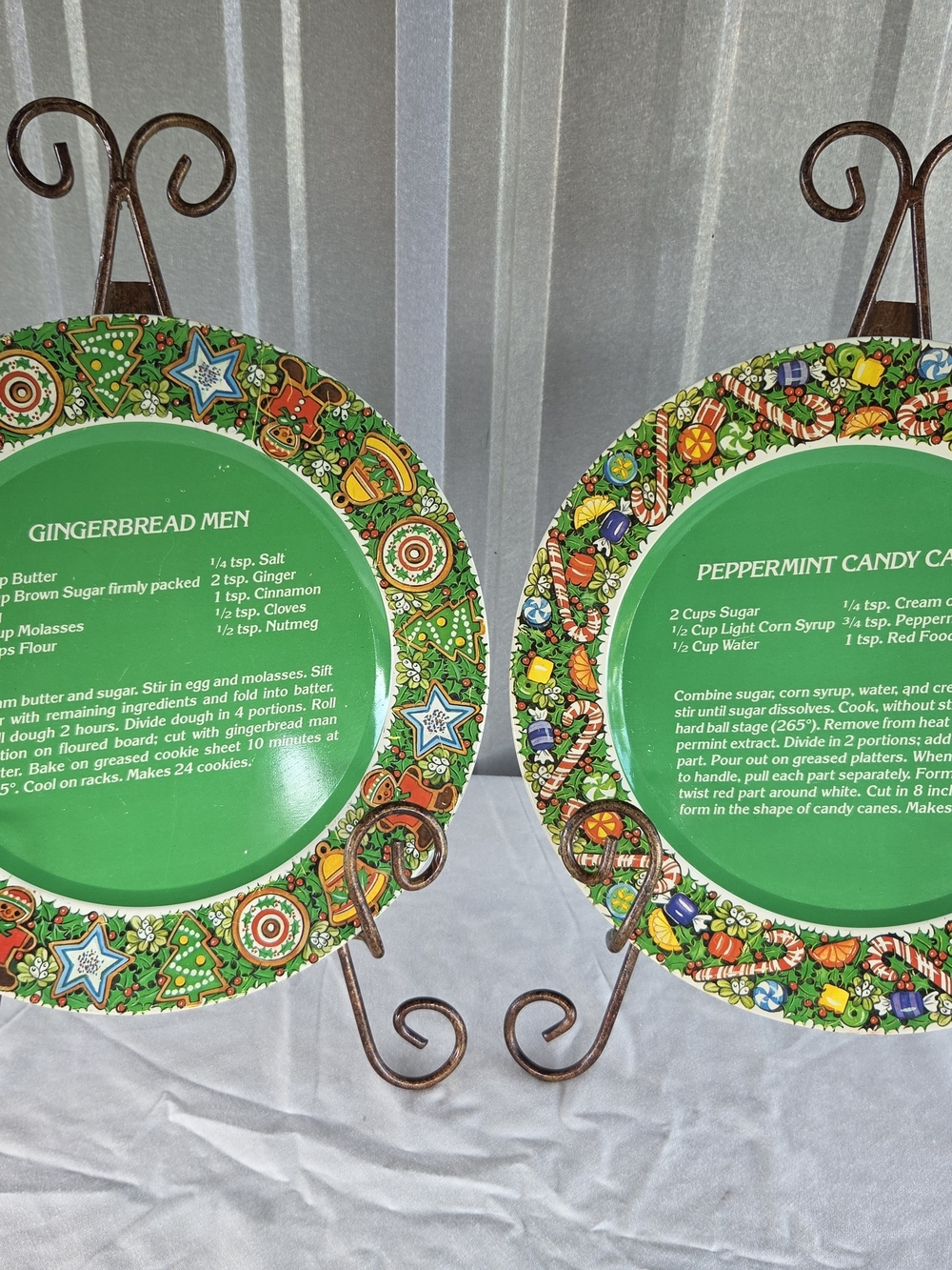 Vintage Set of 2 Christmas Metal Recipe Charger Type Plates